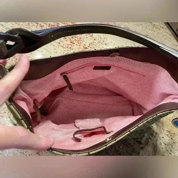 Dooney & Bourke Tan/Brown Jacquard DB Monogram Y2K Hobo Leather Shoulder Bag - Picture 8 of 16